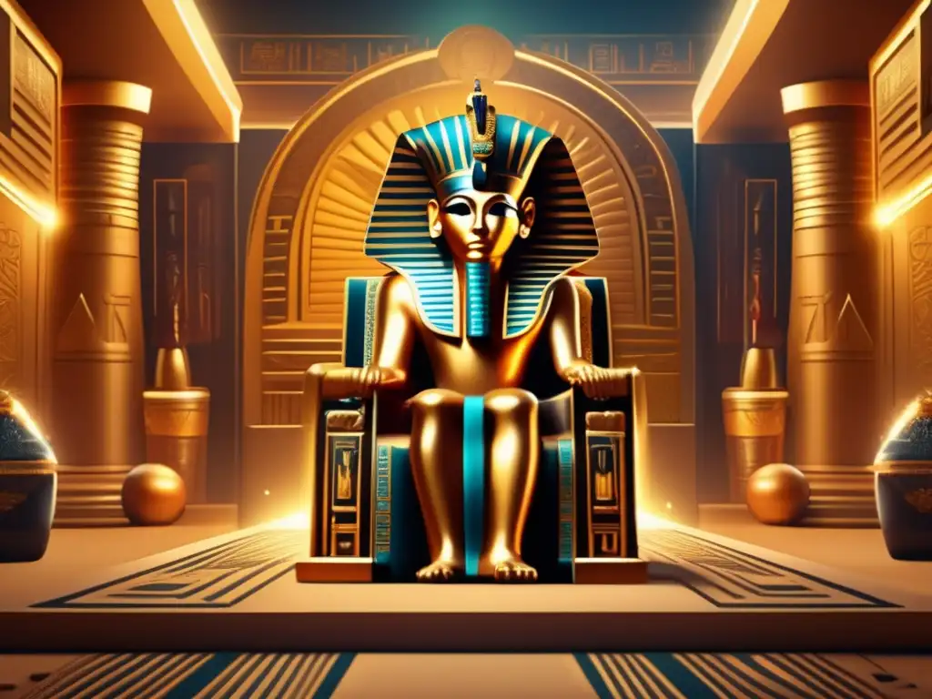 Una imagen de alta resolución: Un ilustración vintage de una sala de trono egipcia regia y elaborada