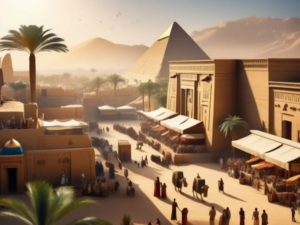 Una imagen en 8k muestra una animada escena en el antiguo Egipto durante las primeras dinastías