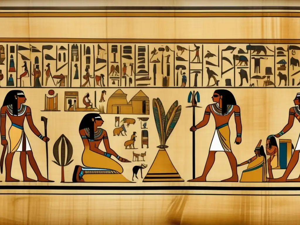 Una imagen en 8k muestra un antiguo pergamino egipcio desplegándose, con jeroglíficos que evocan la importancia de la escritura contemporánea