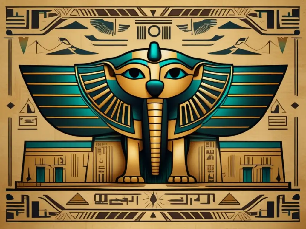 Una imagen deslumbrante en 8k de un cartel vintage que fusiona jeroglíficos egipcios antiguos con elementos de diseño moderno