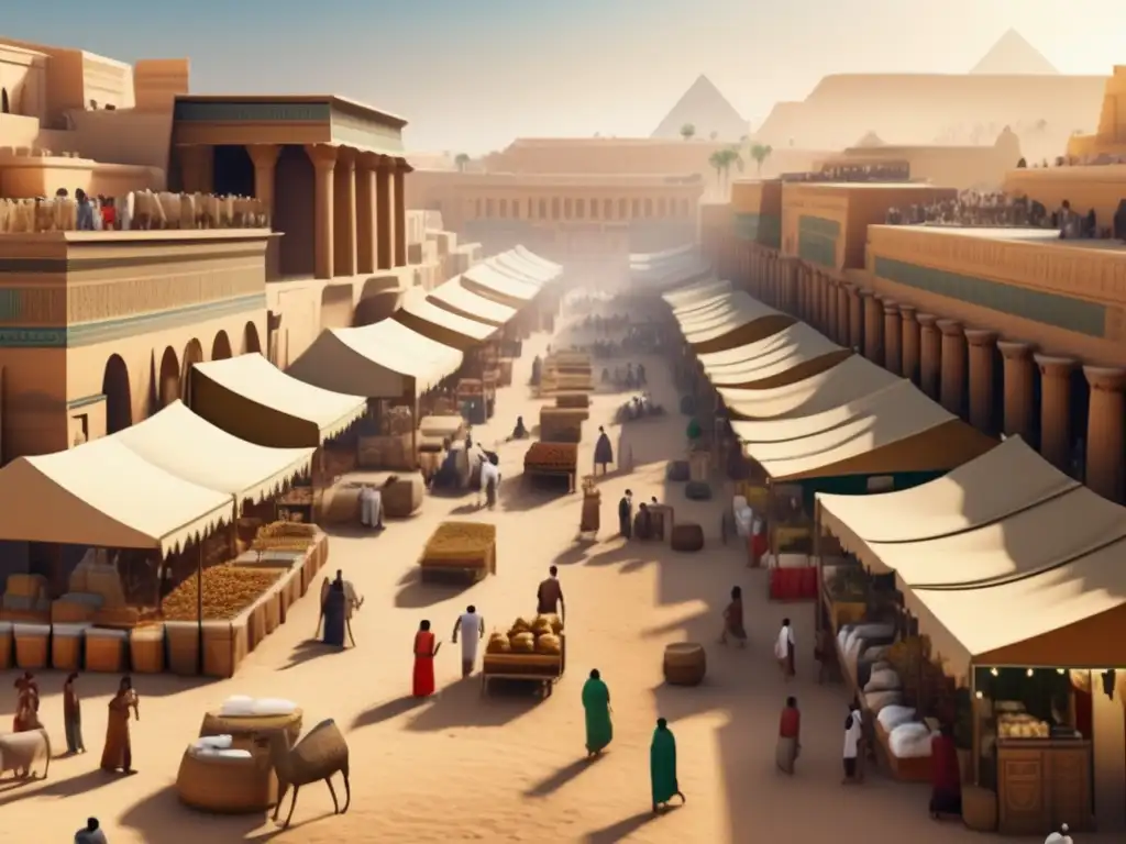 Una imagen 8k detallada de un animado mercado en el Antiguo Egipto durante el Periodo Tardío