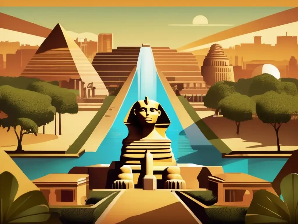 Una imagen detallada de la antigua ciudad de Memphis, con el icónico Gran Esfinge y el Templo de Ptah
