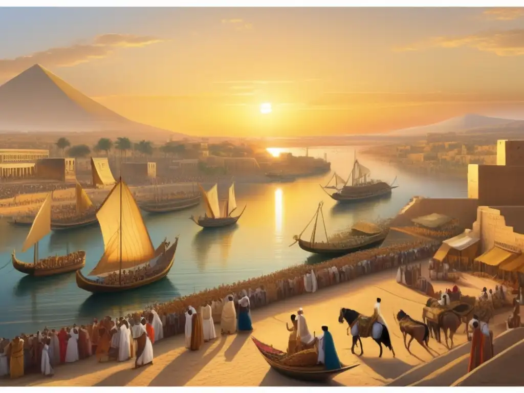 Una imagen detallada que muestra la antigua ciudad de Tebas en el majestuoso río Nilo