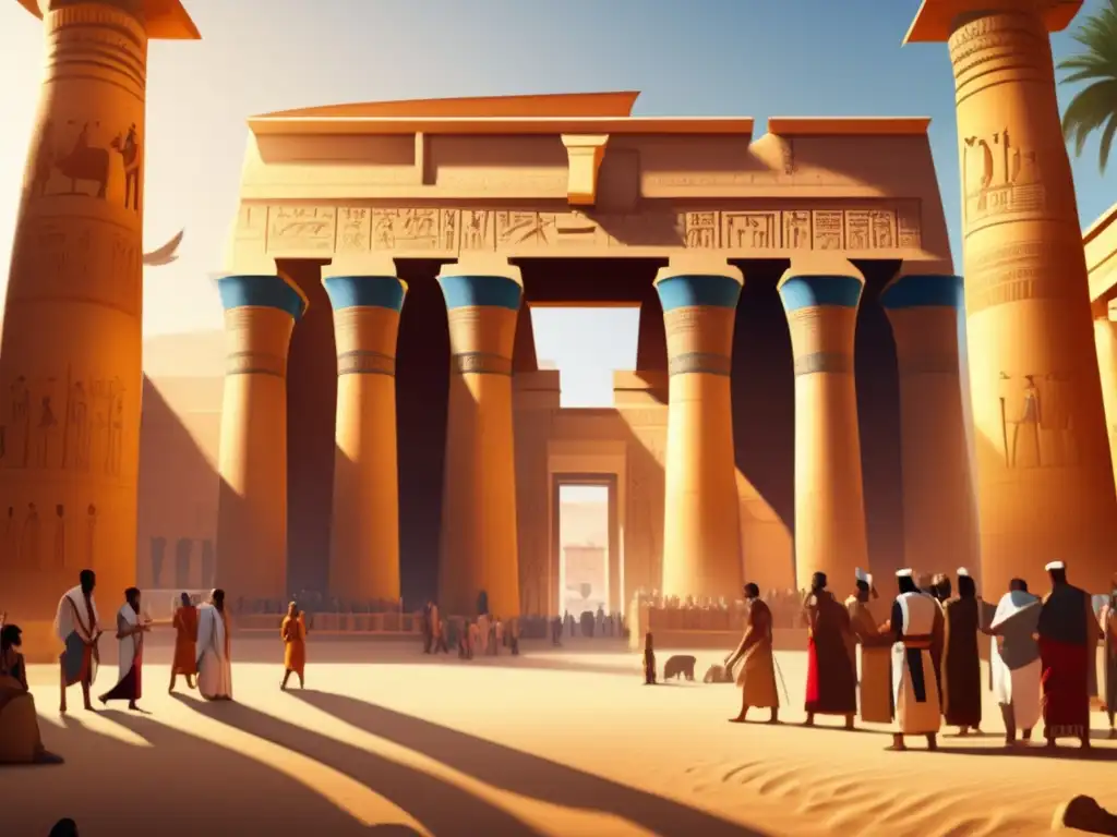 Una imagen detallada de un antiguo templo egipcio con intrincadas esculturas y jeroglíficos en las paredes