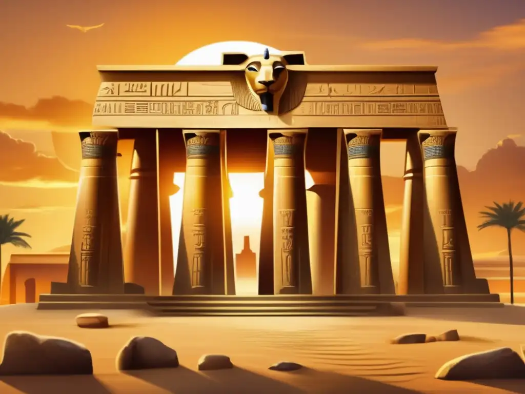 Una imagen detallada muestra un antiguo templo egipcio dedicado a Sekhmet, diosa de la fuerza y curación