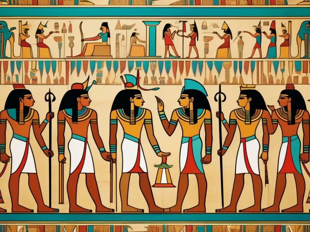 Imagen en 8k detallada de un antiguo templo egipcio con pinturas vibrantes y intrincadas