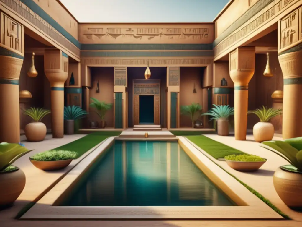 Una imagen 8k detallada de una arquitectura doméstica en el Antiguo Egipto