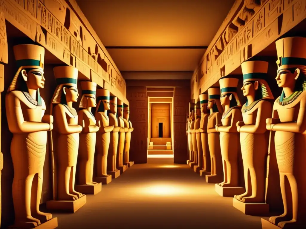Una imagen detallada de la Cachette de Karnak, con estatuas de faraones