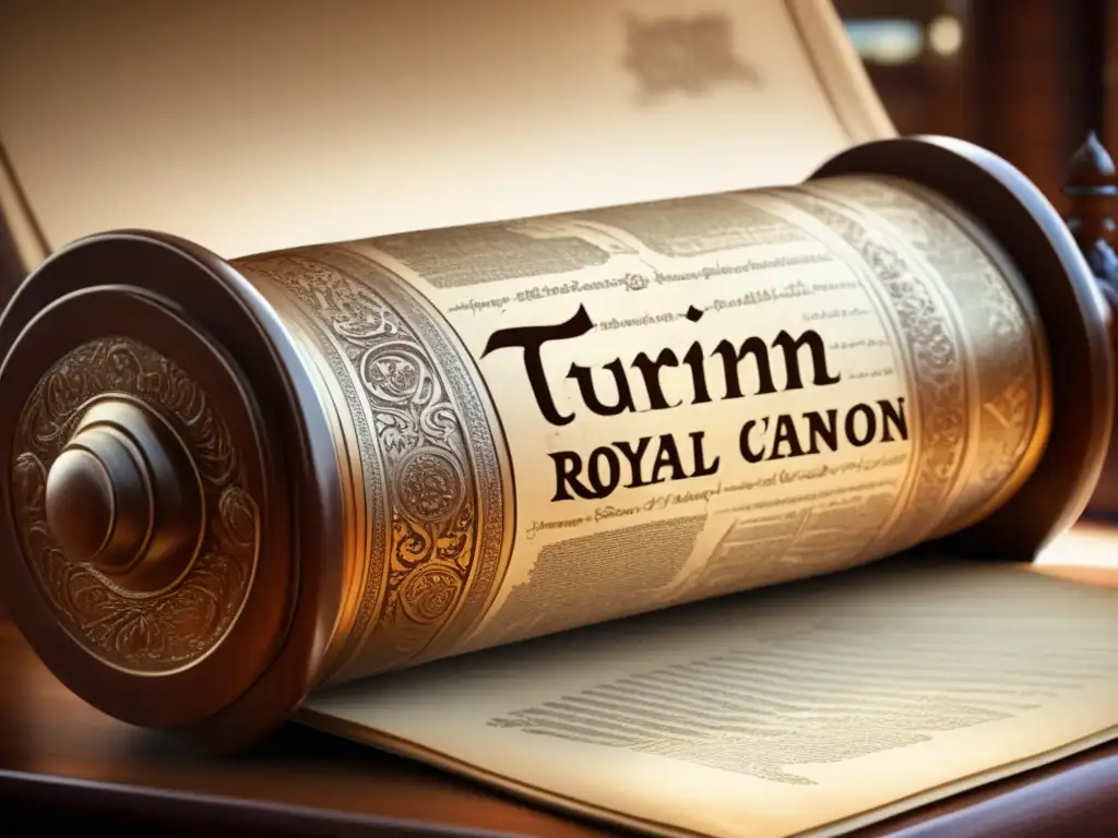 Una imagen detallada del Canon Real de Turín, con grabados intrincados y una antigua escritura