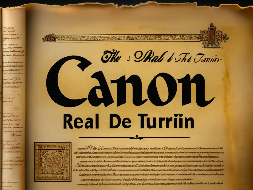 Una imagen detallada del Canon Real de Turín, mostrando el antiguo documento en todo su esplendor vintage
