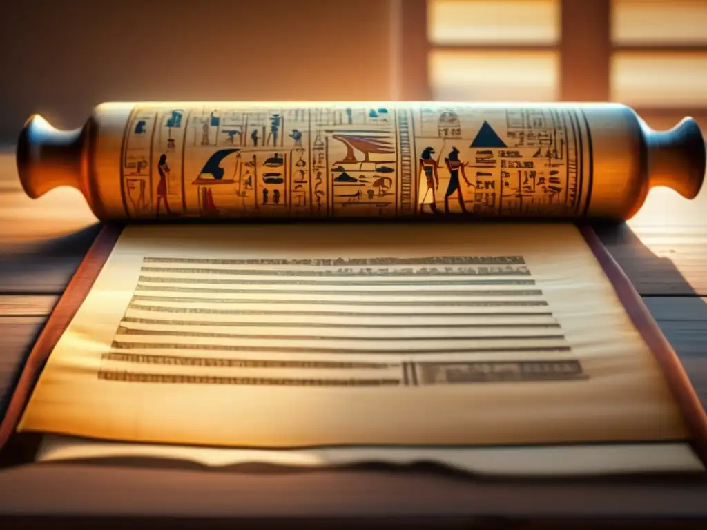 Una imagen detallada y cautivadora de un antiguo pergamino egipcio con desafíos en la interpretación lingüística