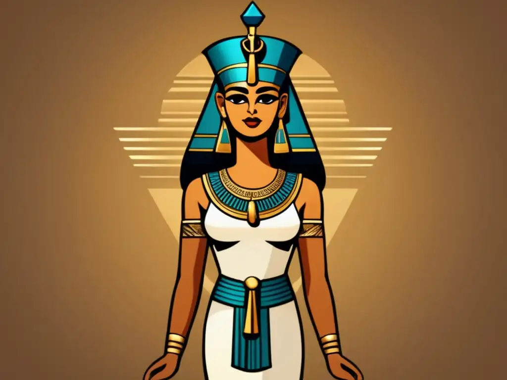 Imagen detallada de Neith, diosa egipcia creadora guerrera, en estilo vintage