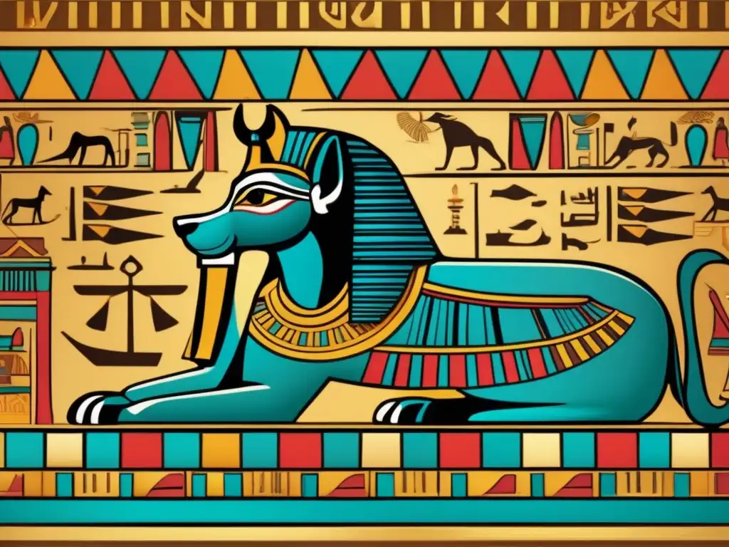Una imagen detallada estilo vintage de un sarcófago egipcio antiguo bellamente decorado, con intrincados jeroglíficos y colores vivos