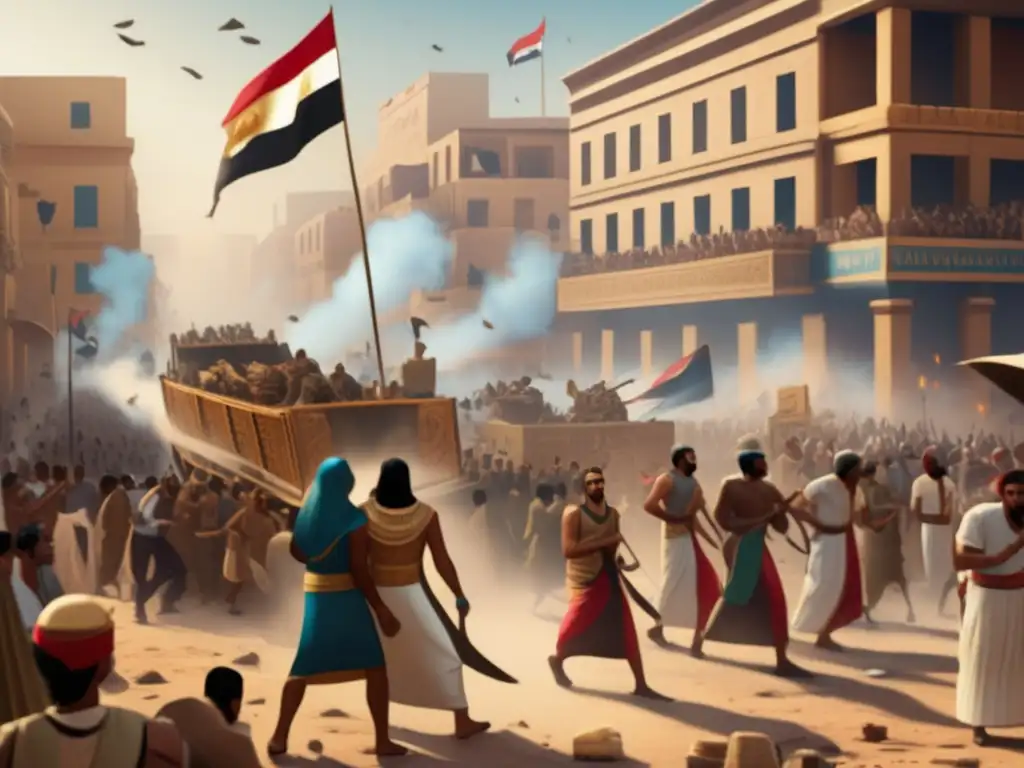 Imagen detallada estilo vintage de una revuelta interna en el antiguo Egipto