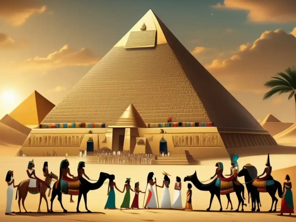 Una imagen detallada estilo vintage que muestra la jerarquía social en el Antiguo Egipto