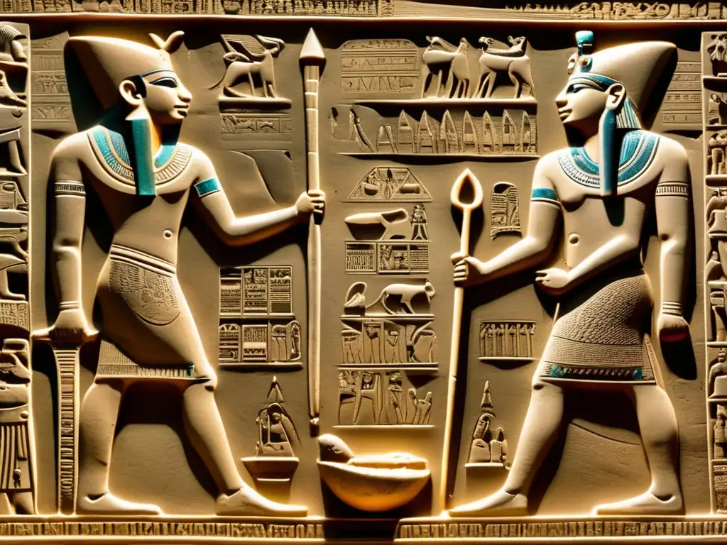 Imagen detallada en 8k de la famosa Paleta de Narmer, un artefacto significativo de la antigua civilización egipcia