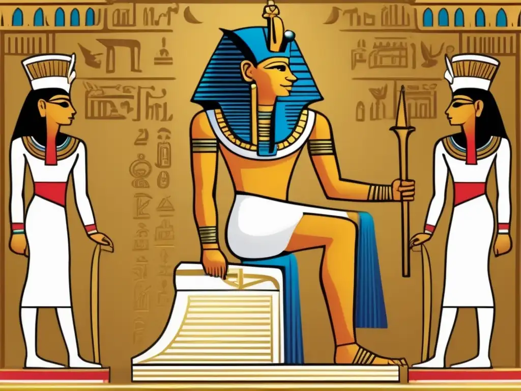 Una imagen detallada de un faraón usando la icónica Doble Corona de Egipto, símbolo de la unificación de Alto y Bajo Egipto