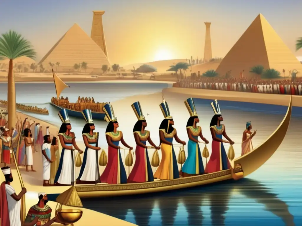 Una imagen detallada de las festividades religiosas del Nilo en el antiguo Egipto