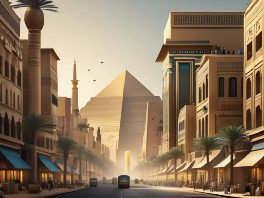 Una imagen detallada que muestra la influencia de elementos egipcios en la arquitectura urbana