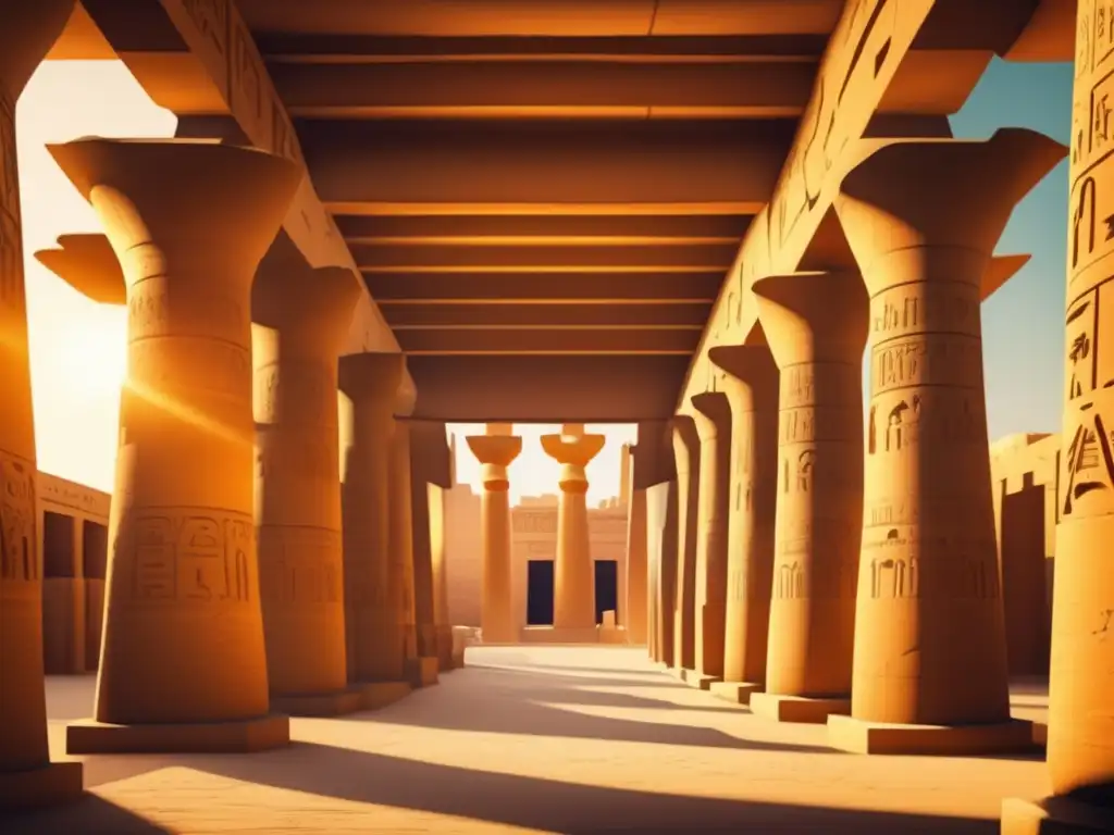 Una imagen detallada en 8k del interior del Gran Templo de AmunRa en Karnak, Egipto