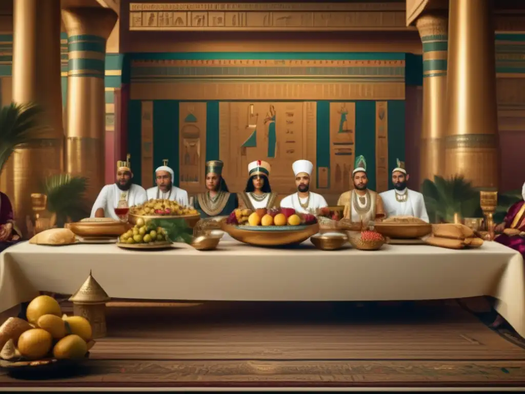 Una imagen en 8k detallada muestra un lujoso banquete en Egipto