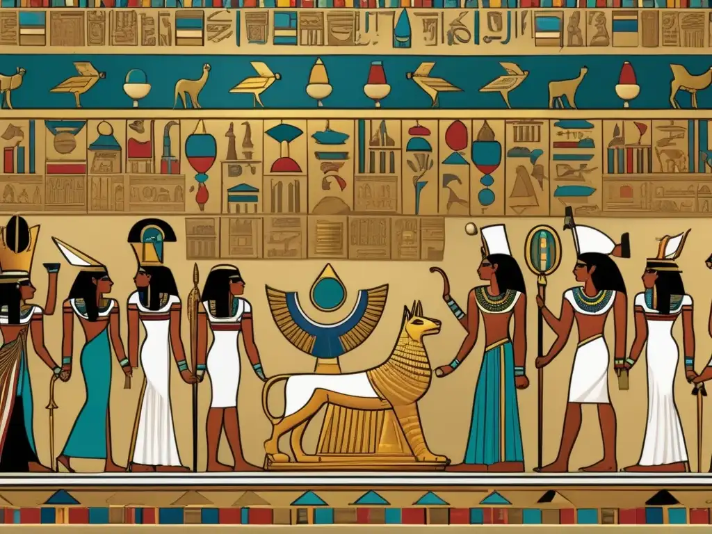 Imagen detallada en 8k de un mural egipcio vintage que destaca la importancia de la asimetría en el arte egipcio
