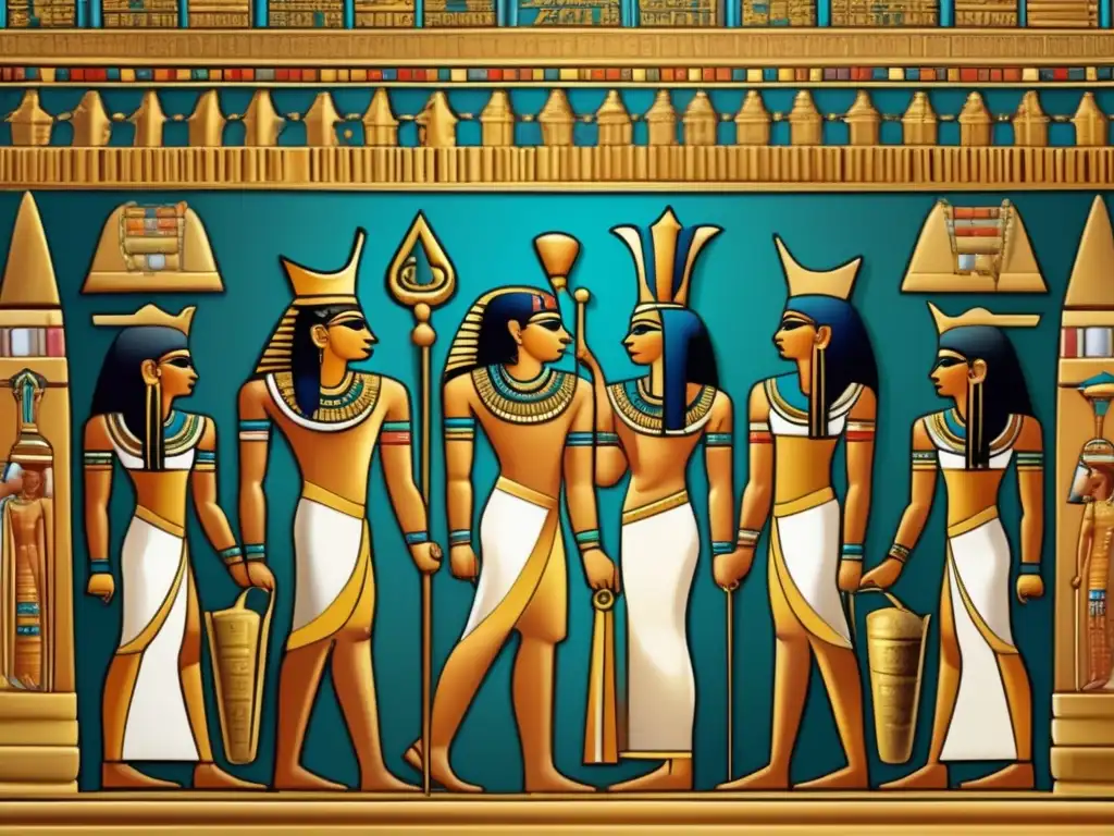 Una imagen detallada de la opulenta iconografía real de la decoración del antiguo Egipto