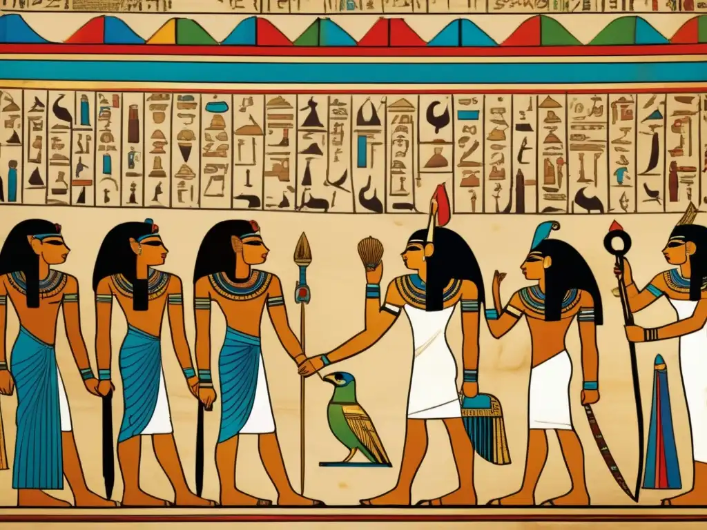 El Papiro de Ani: Un viaje a la antigüedad egipcia Una imagen detallada del Papiro de Ani ilustra el juicio del alma, con hieroglíficos y ilustraciones vibrantes