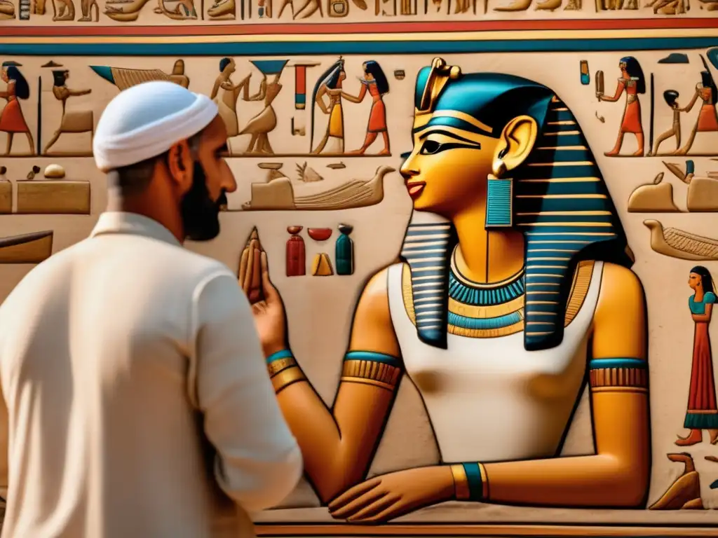 Una imagen detallada en 8k que muestra una pintura mural bien conservada del antiguo Egipto