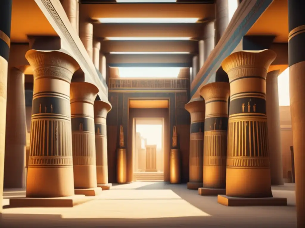 Una imagen detallada de un salón majestuoso en un antiguo templo egipcio