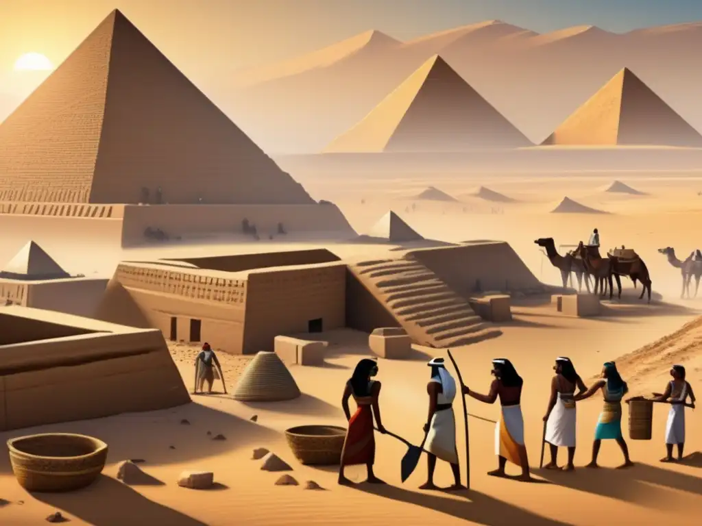 Una imagen detallada que muestra un sitio de construcción en el Antiguo Egipto durante el Periodo Intermedio
