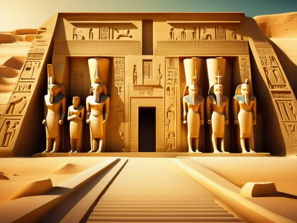 Una imagen detallada del Templo de Seti I en Abydos, Egipto, durante la XIX Dinastía