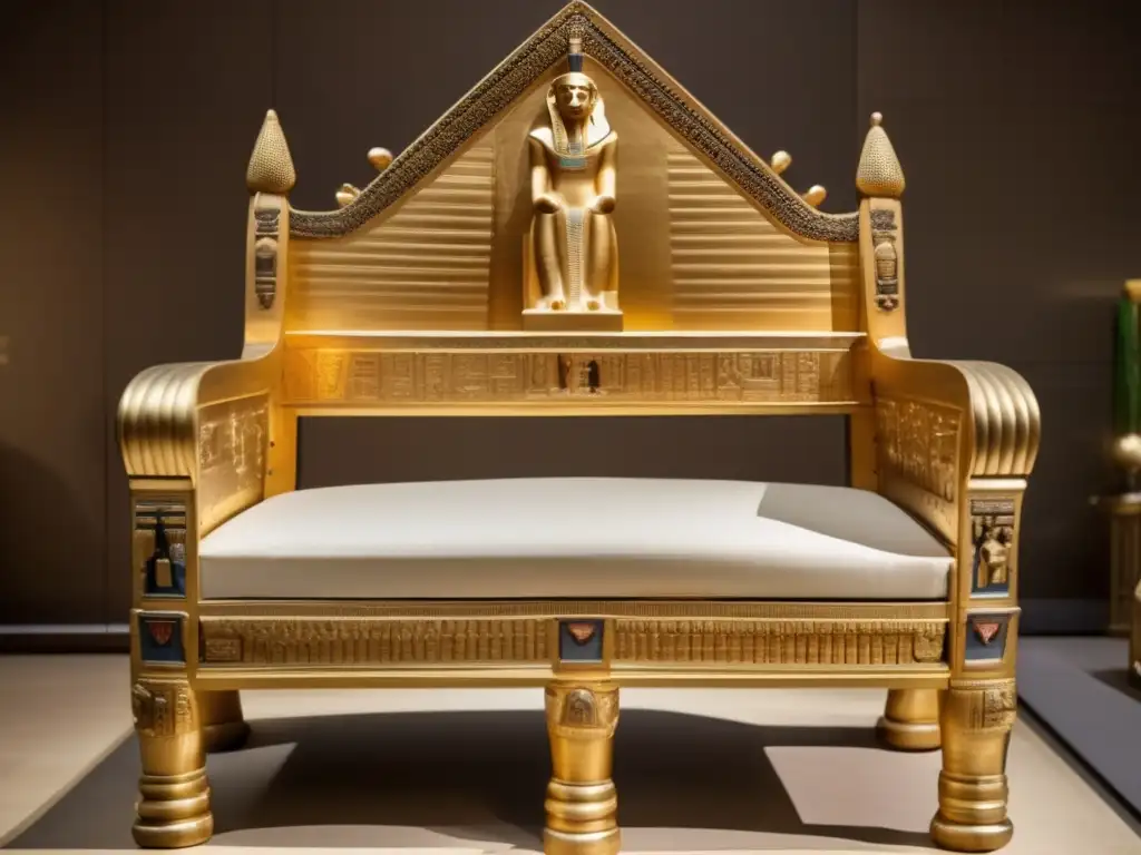 Una imagen detallada del Trono del Faraón en el antiguo Egipto, una obra exquisita de madera dorada y adornos intrincados