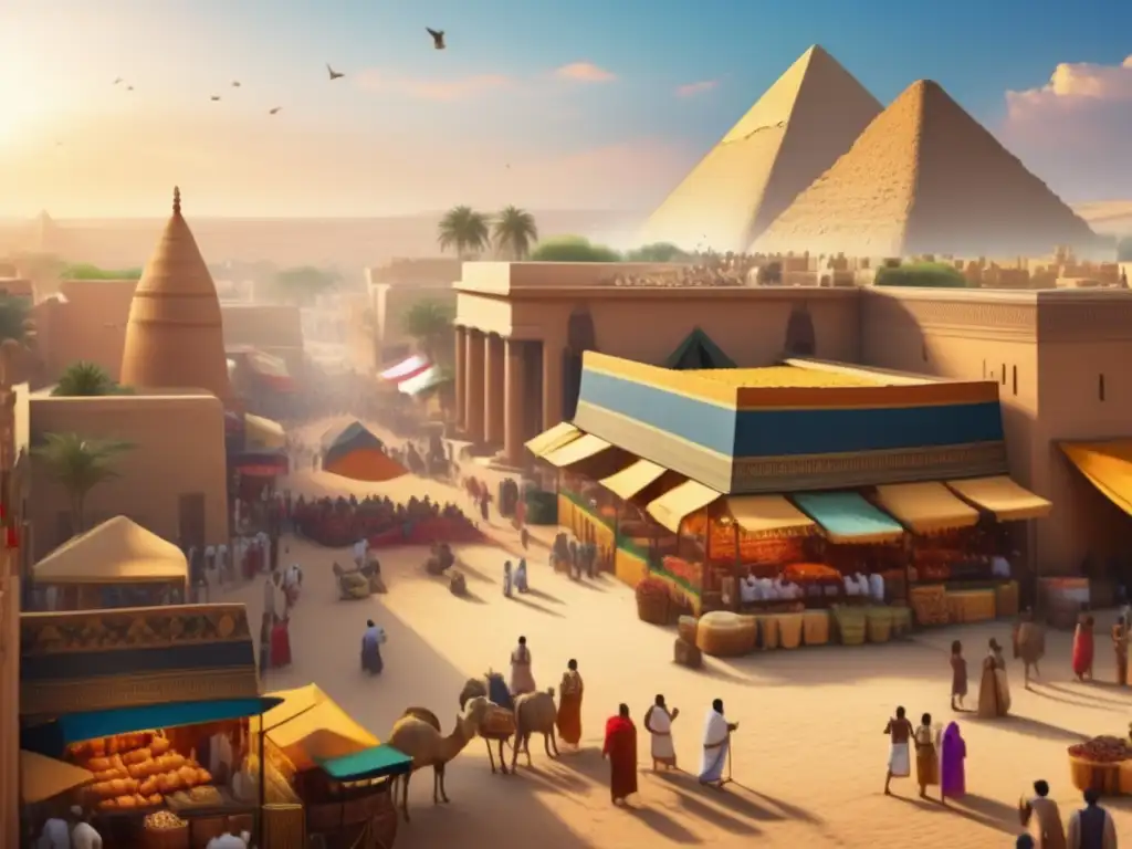 Una imagen 8K detallada muestra la vibrante vida urbana en el antiguo Egipto