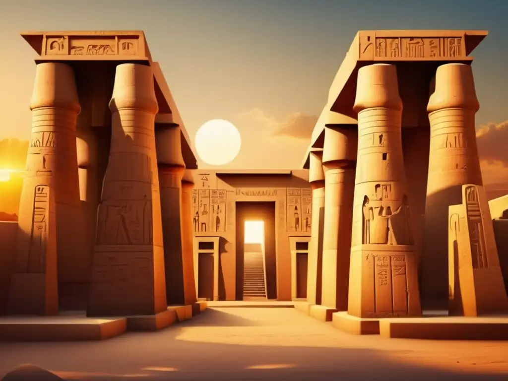Una imagen detallada y vintage del Templo de AmunRa en Karnak, Egipto