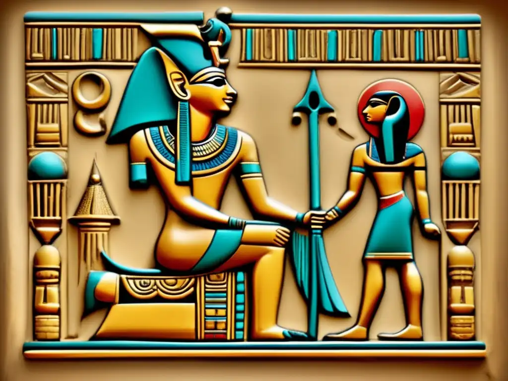 Una imagen estilo vintage de una hermosa talla antigua egipcia de Horus, la venerada deidad de protección y venganza