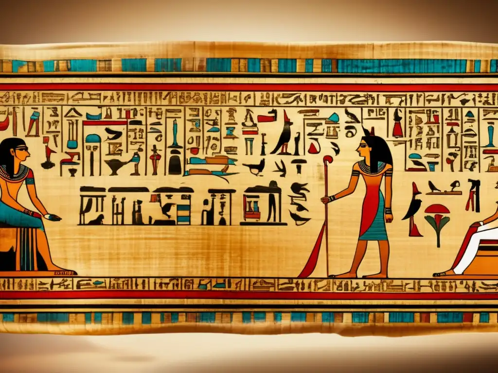 Una imagen impresionante en 8k que muestra un antiguo papiro egipcio cuidadosamente preservado