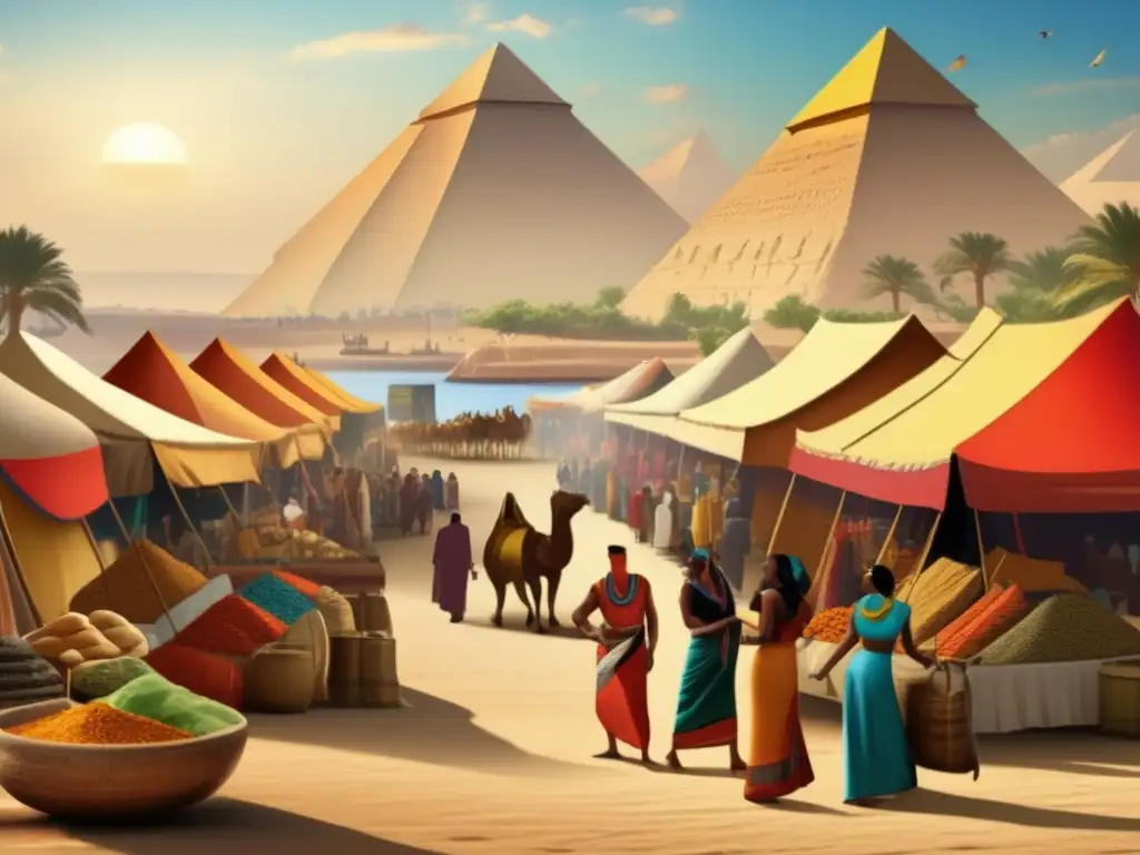 Una imagen impresionante en estilo vintage que muestra la economía en el Periodo Predinástico de Egipto