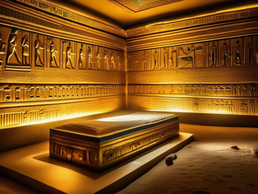 Una imagen impresionante de estilo vintage que muestra el interior de la tumba de Tutankamón