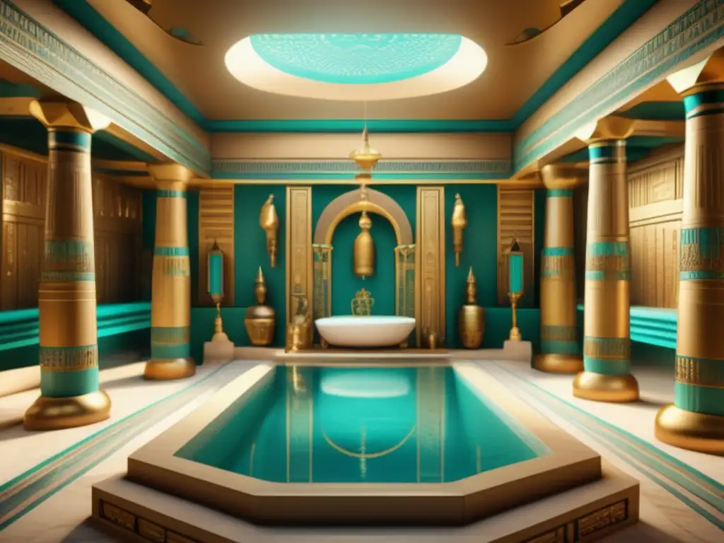 Una imagen en 8K muestra un lujoso baño egipcio vintage