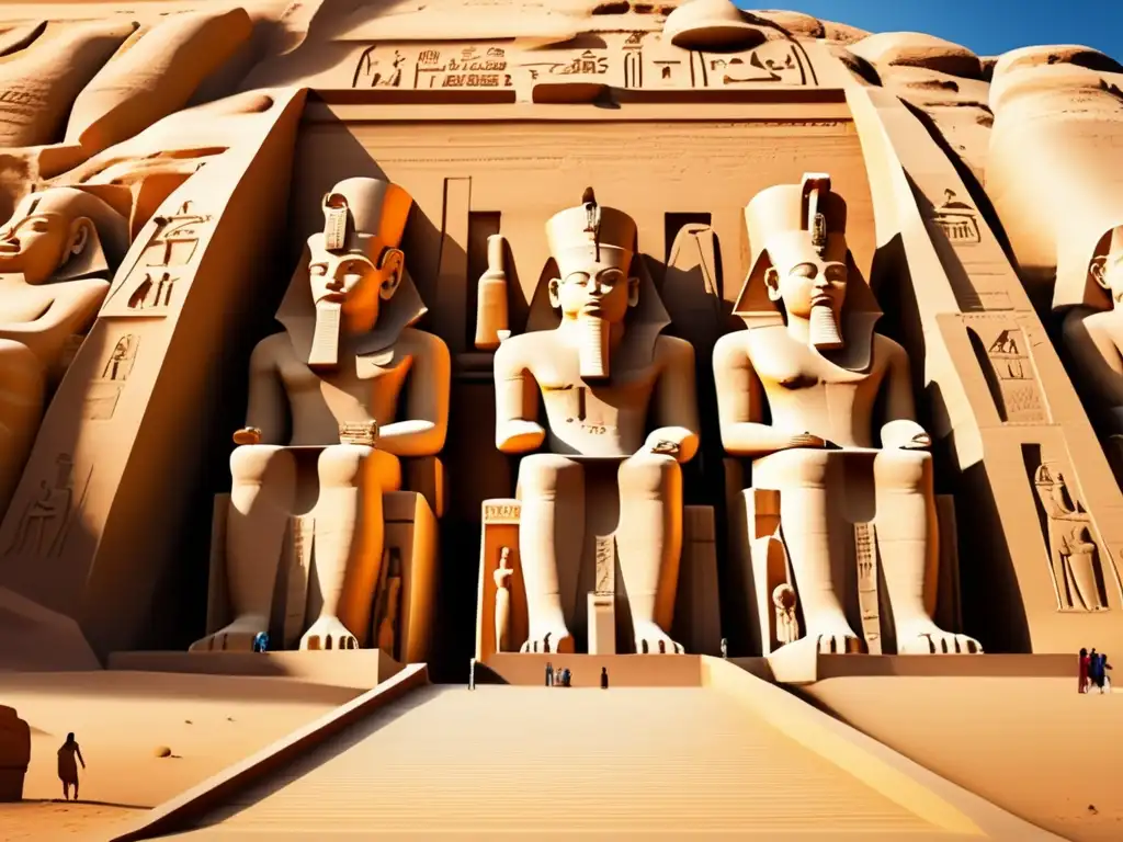 Una imagen ultra detallada en 8k del magnífico complejo del templo Abu Simbel en Egipto