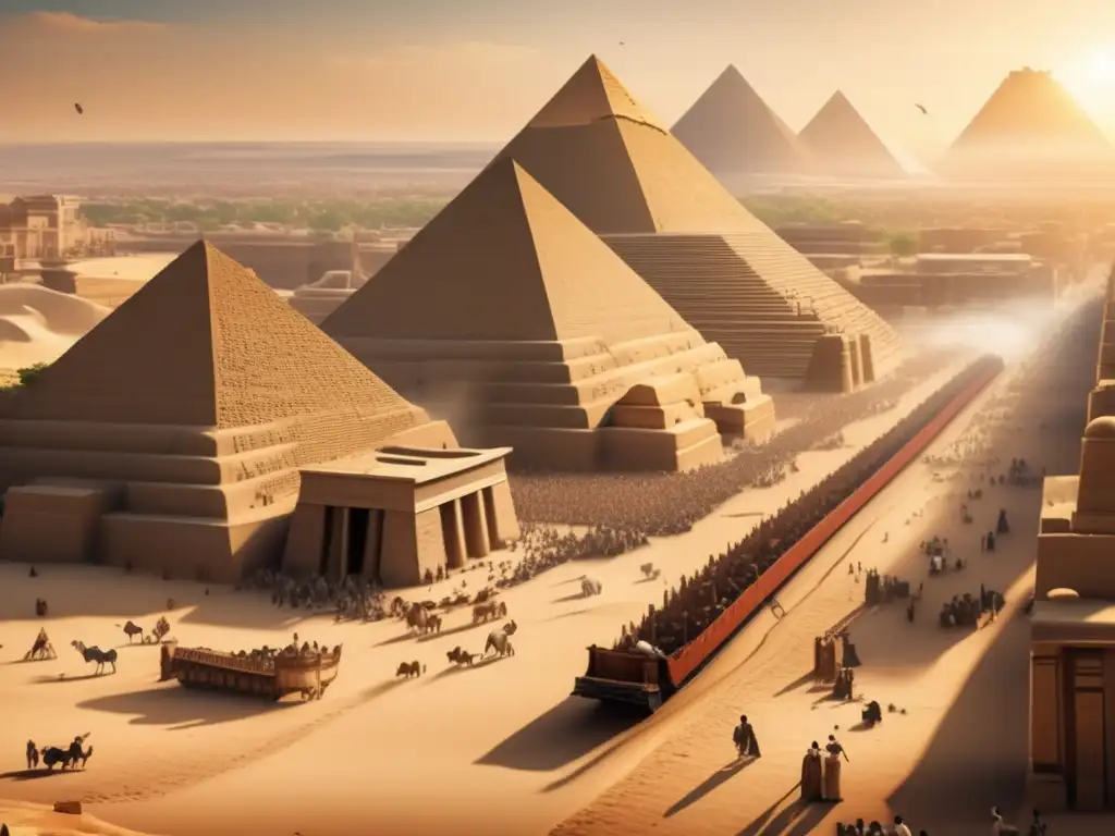Una imagen 8k ultradetallada de la bulliciosa ciudad de Memphis en el antiguo Egipto