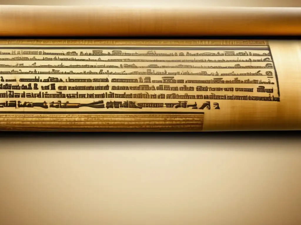Una imagen ultradetallada en resolución 8k muestra un antiguo papiro bien conservado, con bordes amarillentos por el tiempo