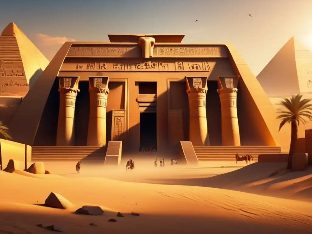 Una imagen 8K ultradetallada muestra un templo resplandeciente en el corazón del antiguo Egipto