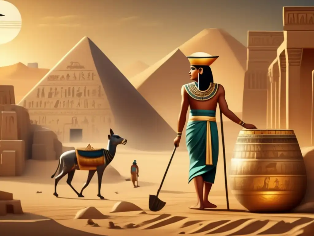 Una imagen en 8k ultradetallada de un trabajador egipcio antiguo en estilo vintage, mostrando la vida cotidiana en Egipto