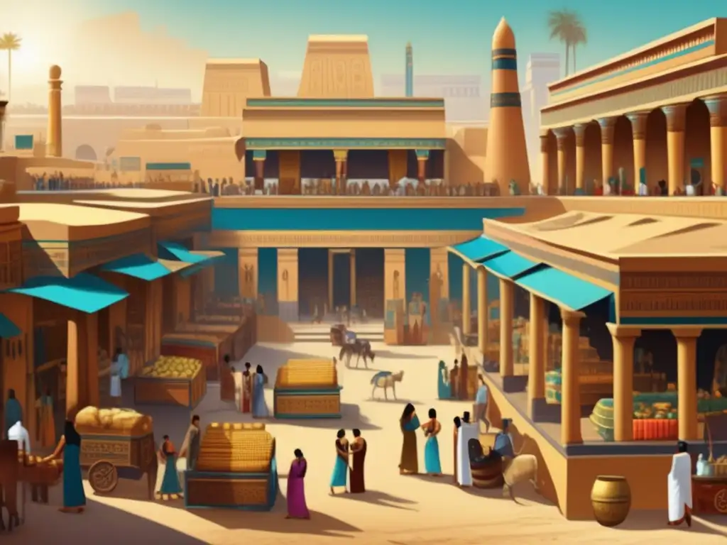Una imagen vibrante del bullicioso mercado del antiguo Egipto en el Imperio Medio