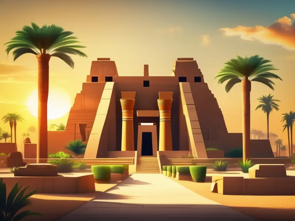 Una imagen vibrante estilo vintage que muestra el majestuoso Templo de Karnak en Egipto