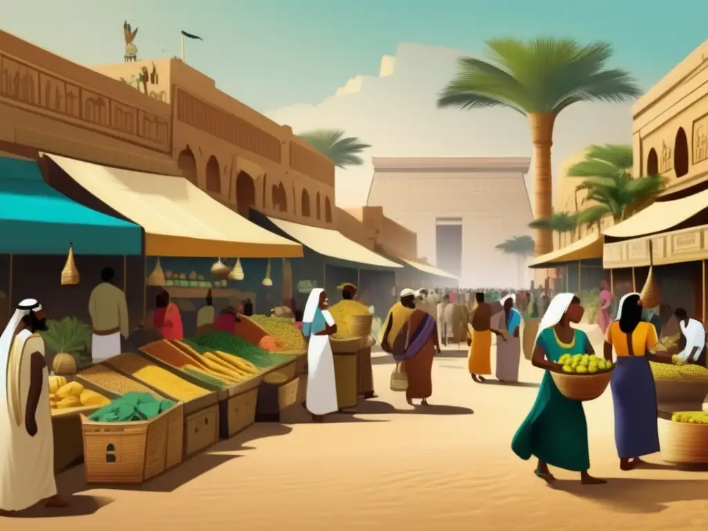 Una imagen vintage de un animado mercado en el antiguo Egipto