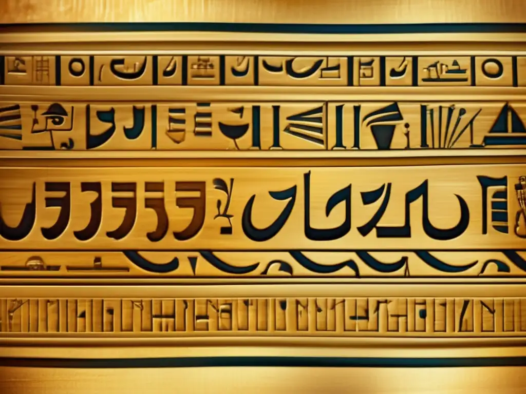 Una imagen vintage que muestra un antiguo pergamino egipcio iluminado por una suave luz dorada