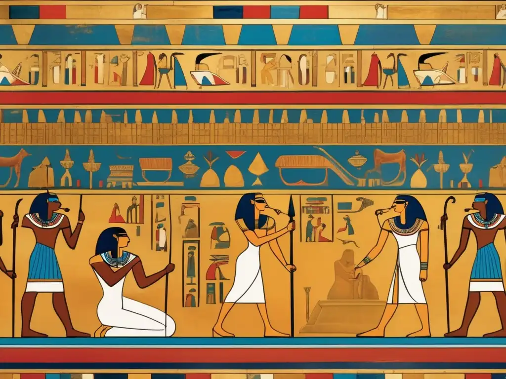 Una imagen vintage muestra el arte intrincado en las tumbas subterráneas de Egipto